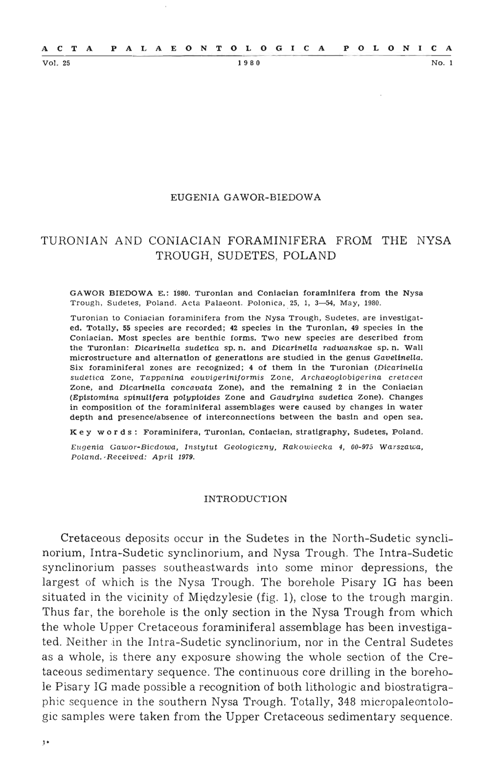 Turonian and Coniacian Foraminifera from the Nysa Trough, Sudetes, Poland