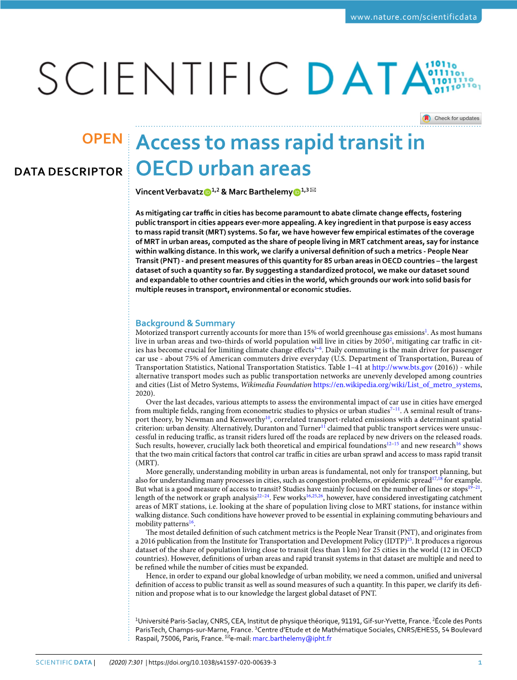 Access to Mass Rapid Transit in OECD Urban Areas