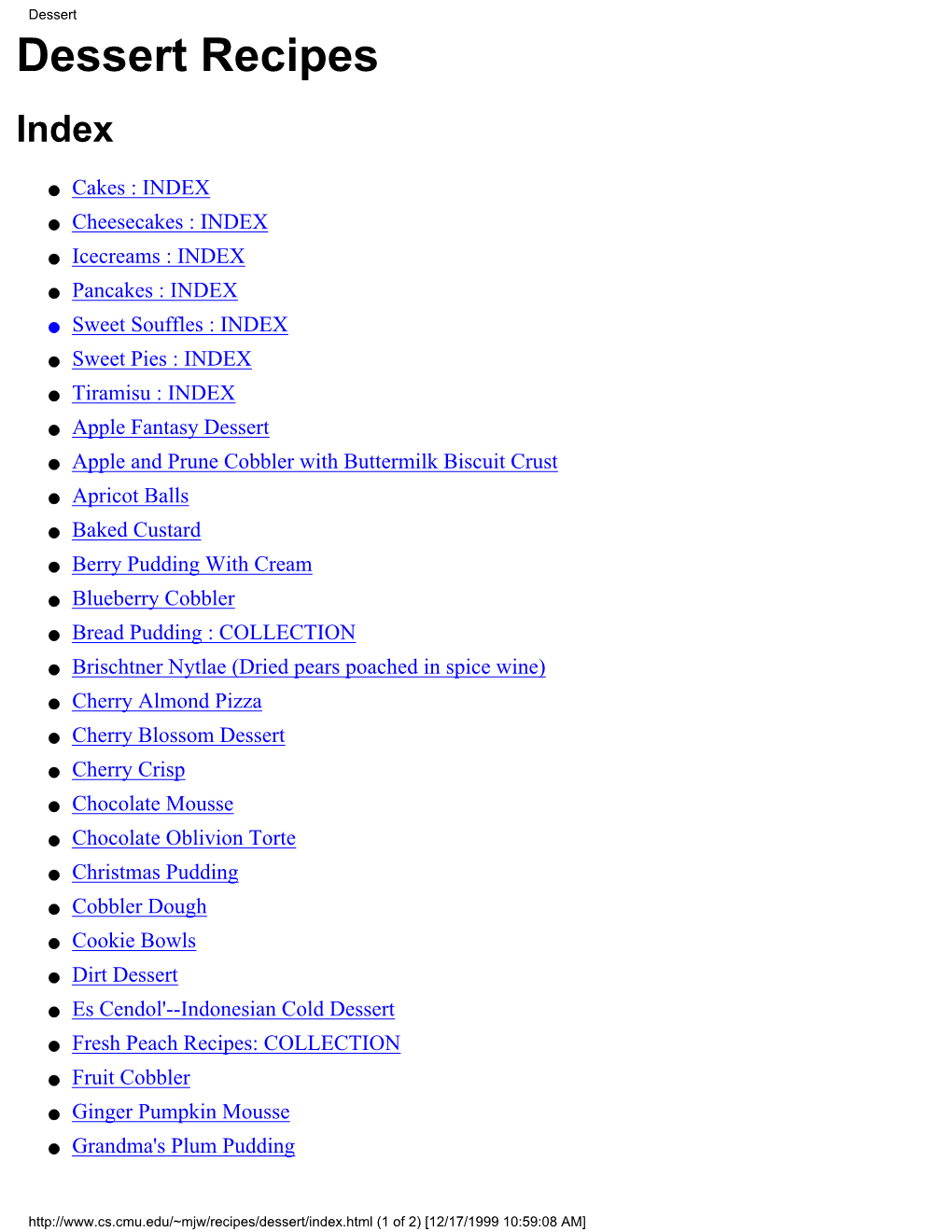 Dessert Recipes Index