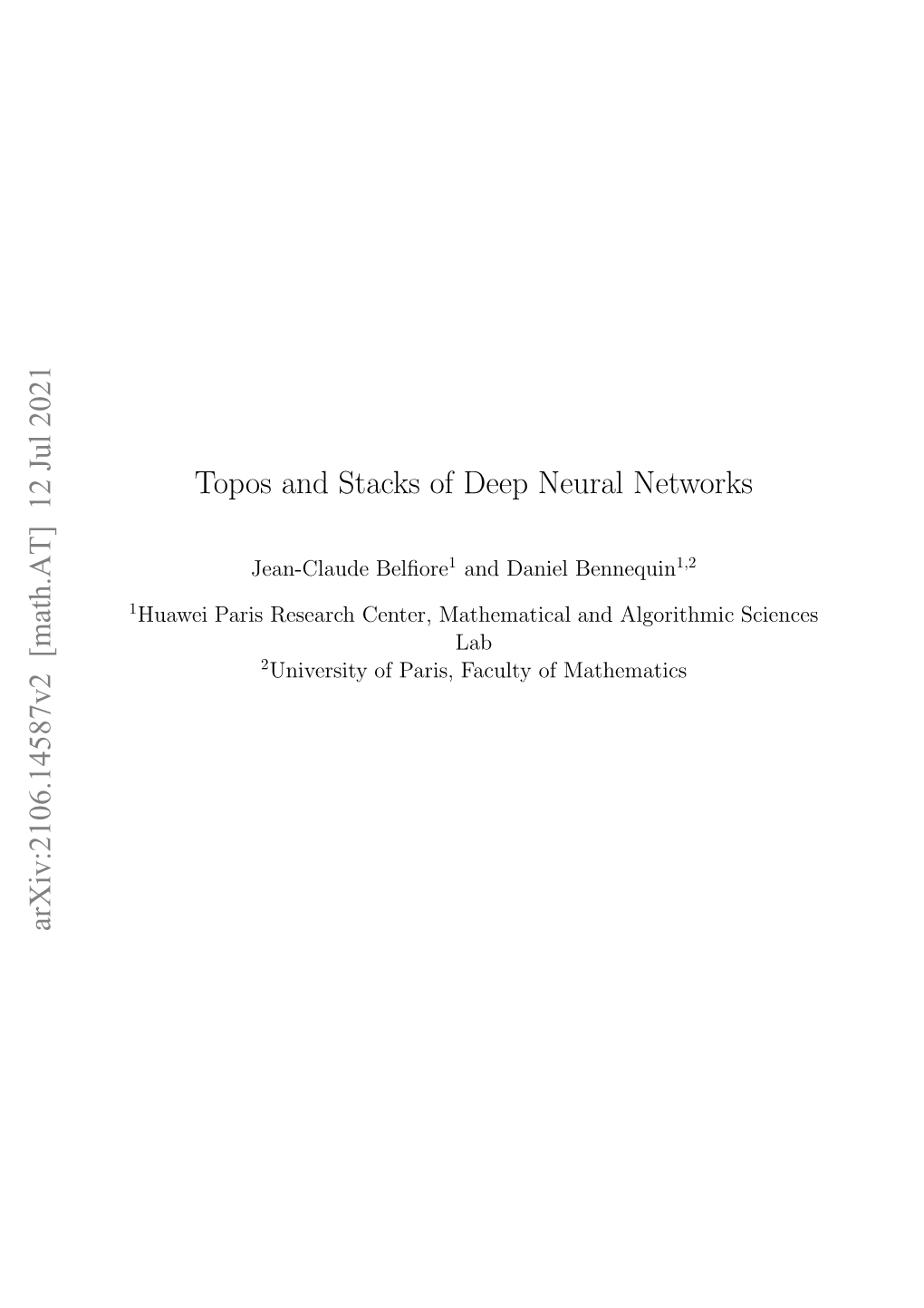 Arxiv:2106.14587V2 [Math.AT] 12 Jul 2021 Topos and Stacks of Deep