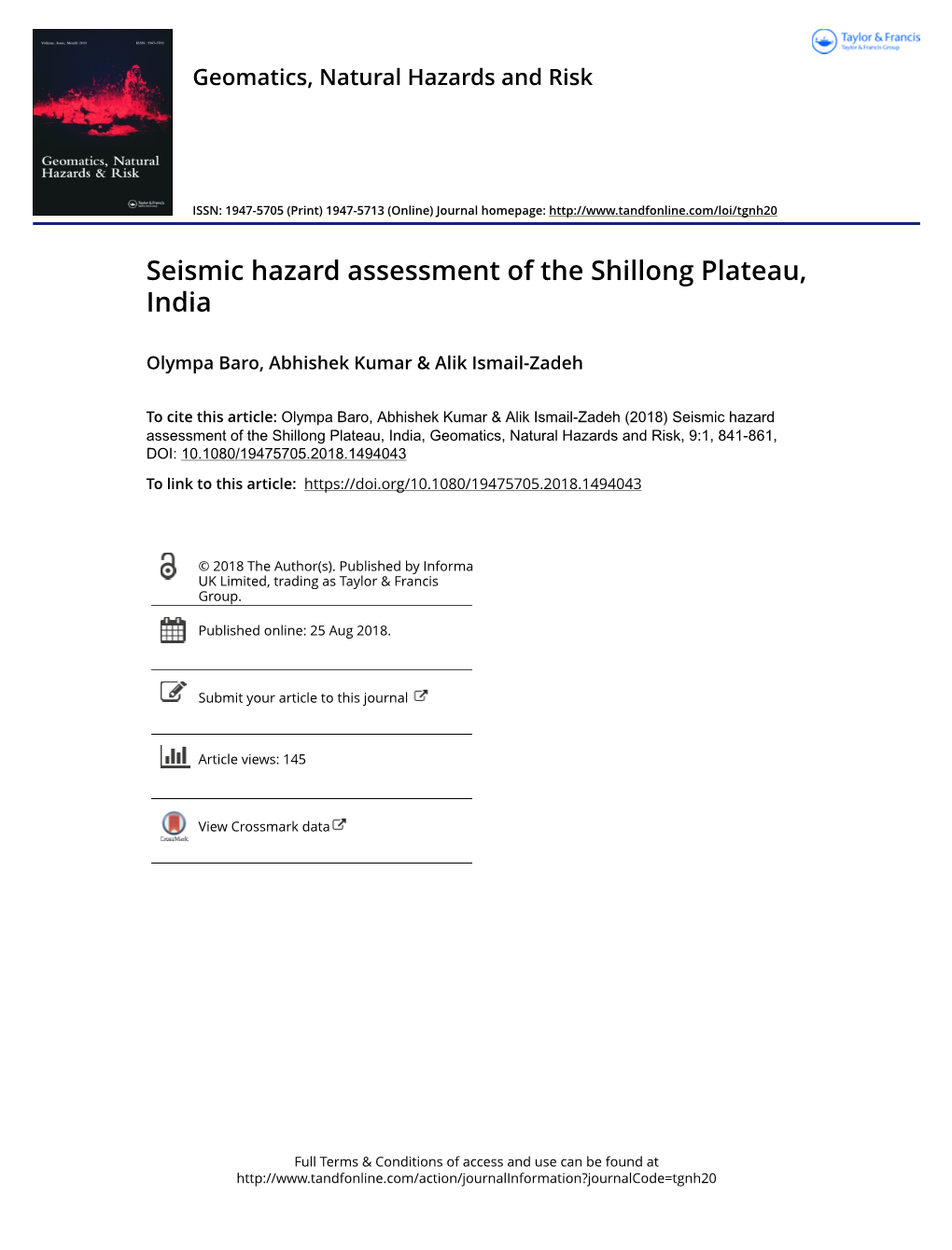 Seismic Hazard Assessment of the Shillong Plateau, India