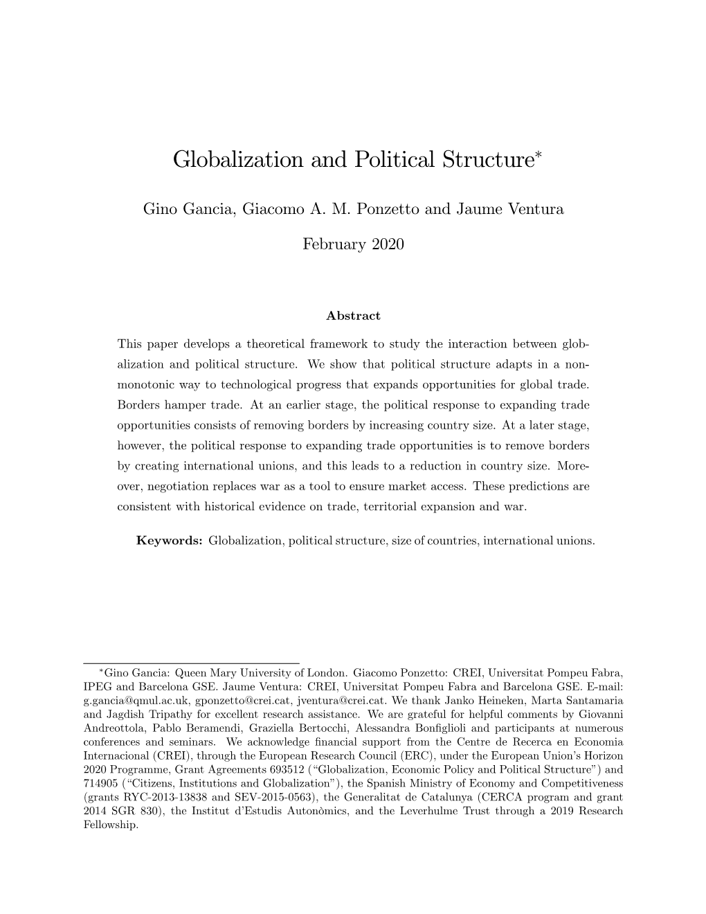 Globalization and Political Structure∗