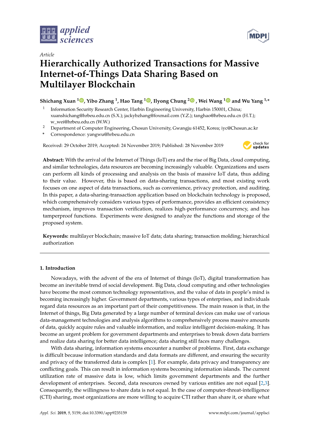 Hierarchically Authorized Transactions for Massive Internet-Of-Things Data Sharing Based on Multilayer Blockchain