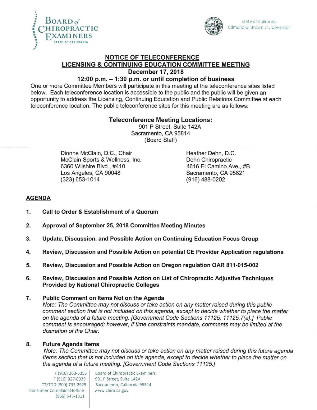 Notice of Teleconference Licensing & Continuing Education Committee Meeting