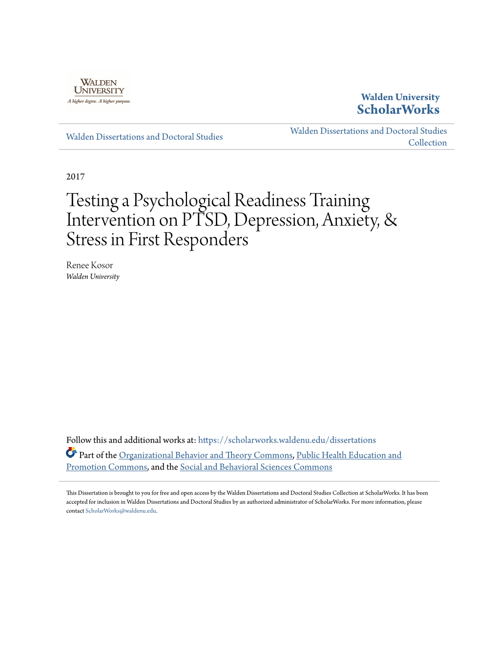 Testing a Psychological Readiness Training Intervention on PTSD, Depression, Anxiety, & Stress in First Responders