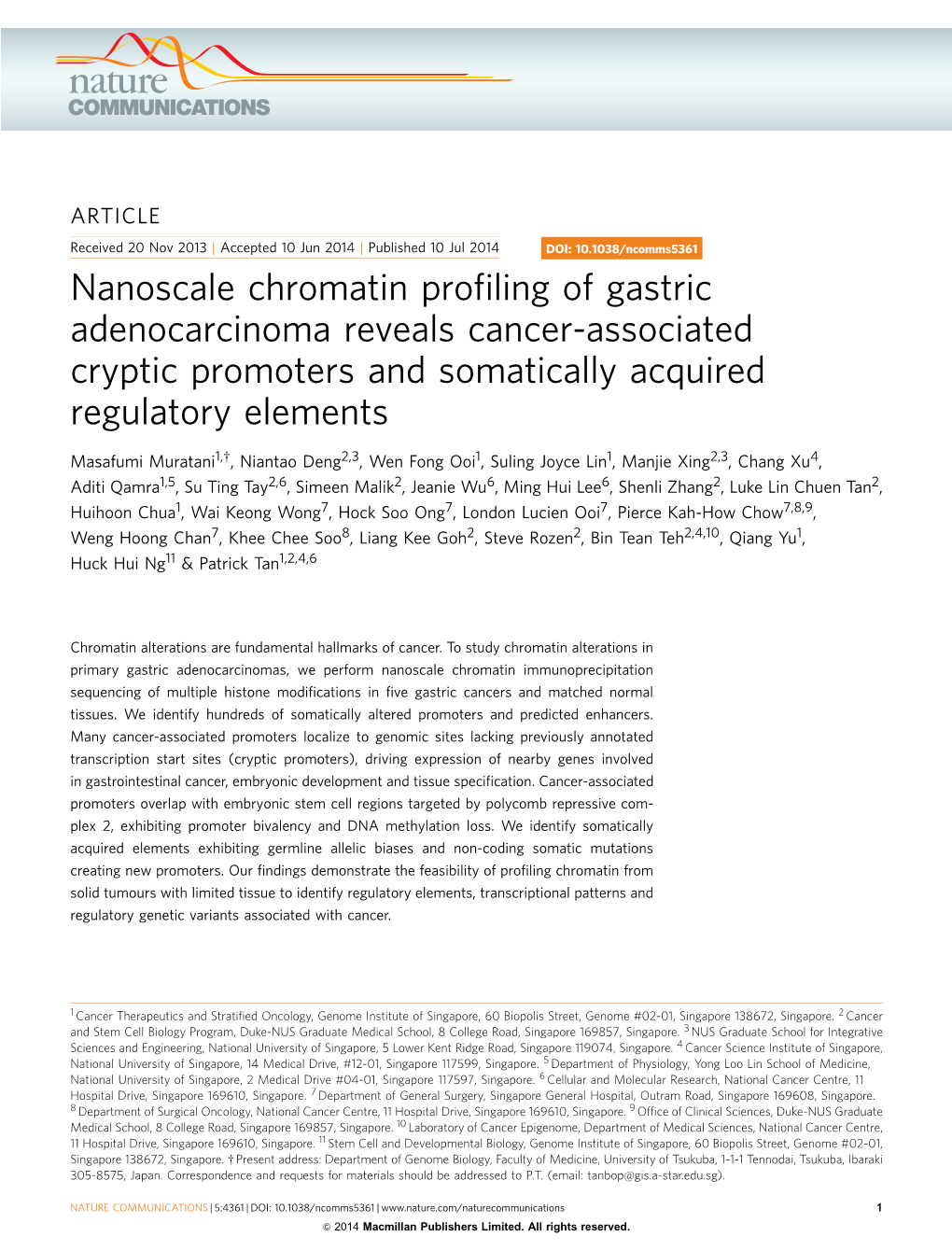 Nanoscale Chromatin Profiling of Gastric Adenocarcinoma