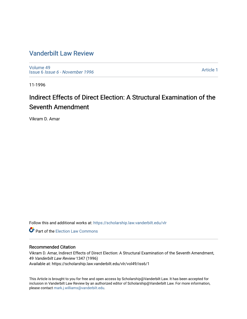 Indirect Effects of Direct Election: a Structural Examination of the Seventh Amendment