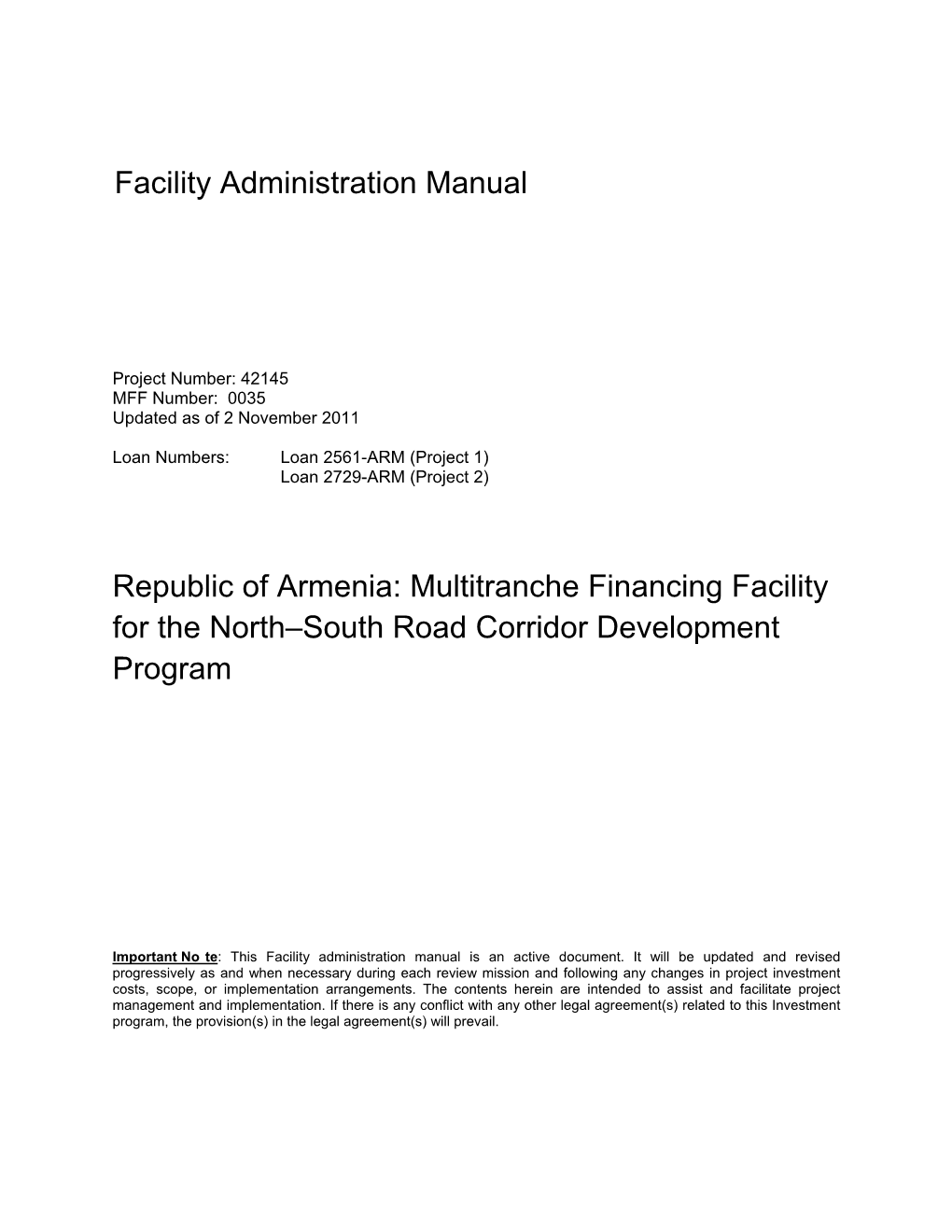 Updated Facility Administration Manual