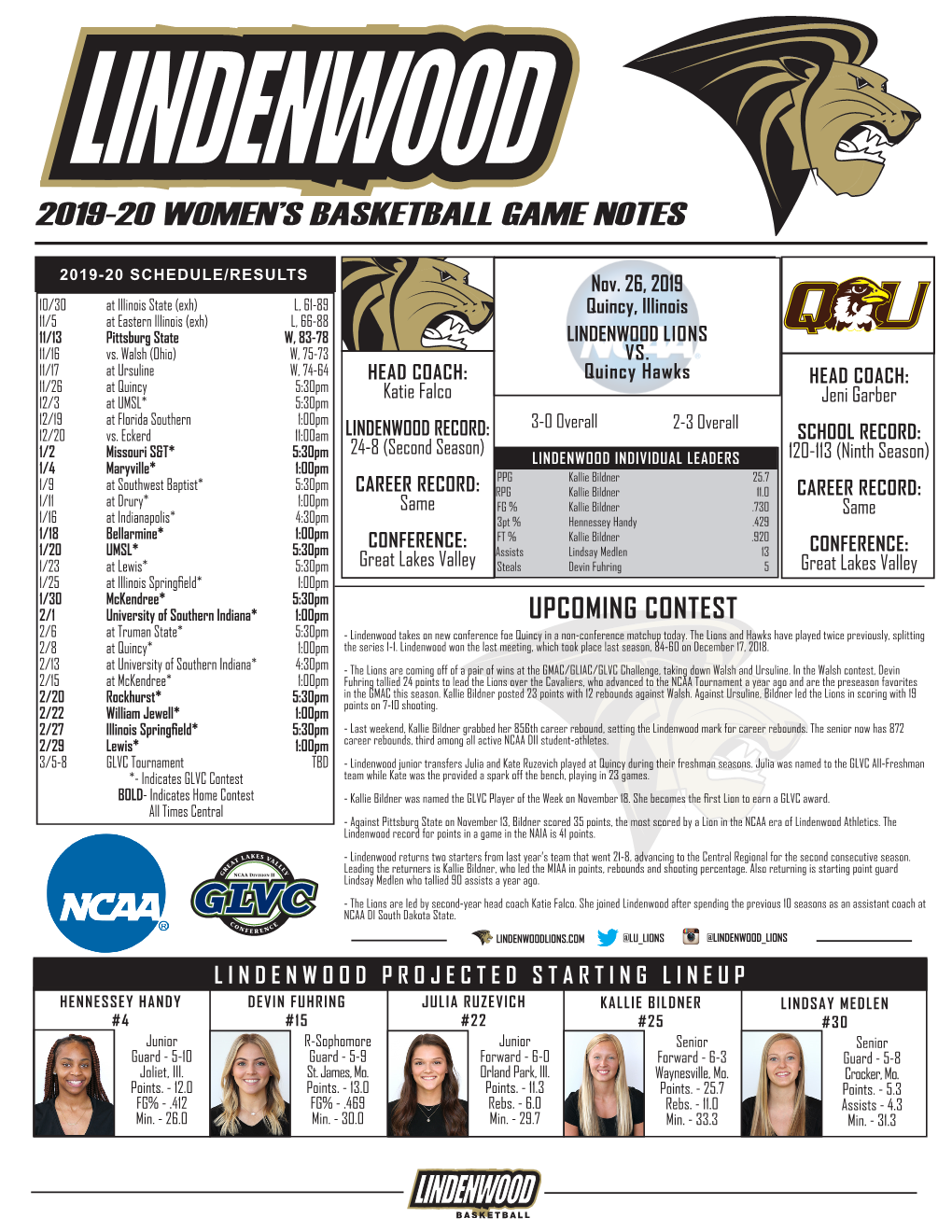 2019-20 Women's Basketball Game Notes