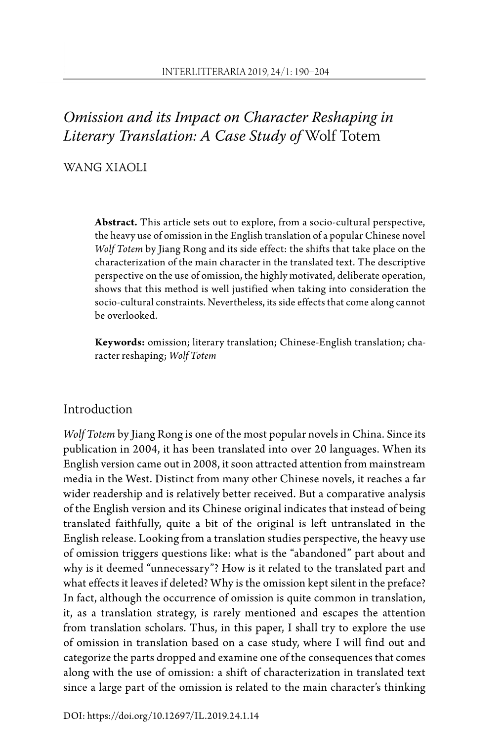 A Case Study of Wolf Totem