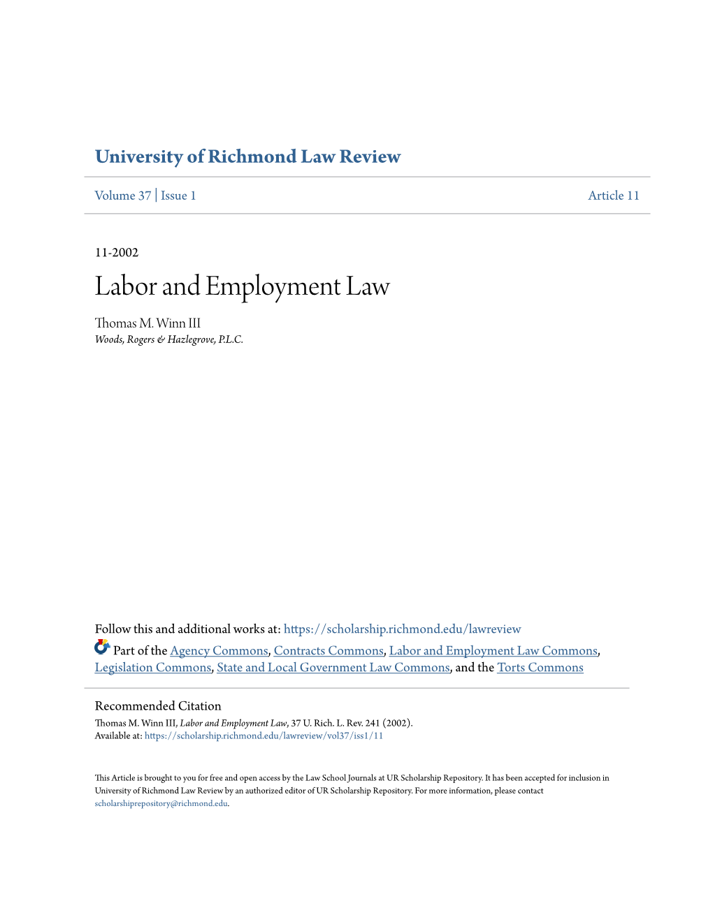 Labor and Employment Law Thomas M