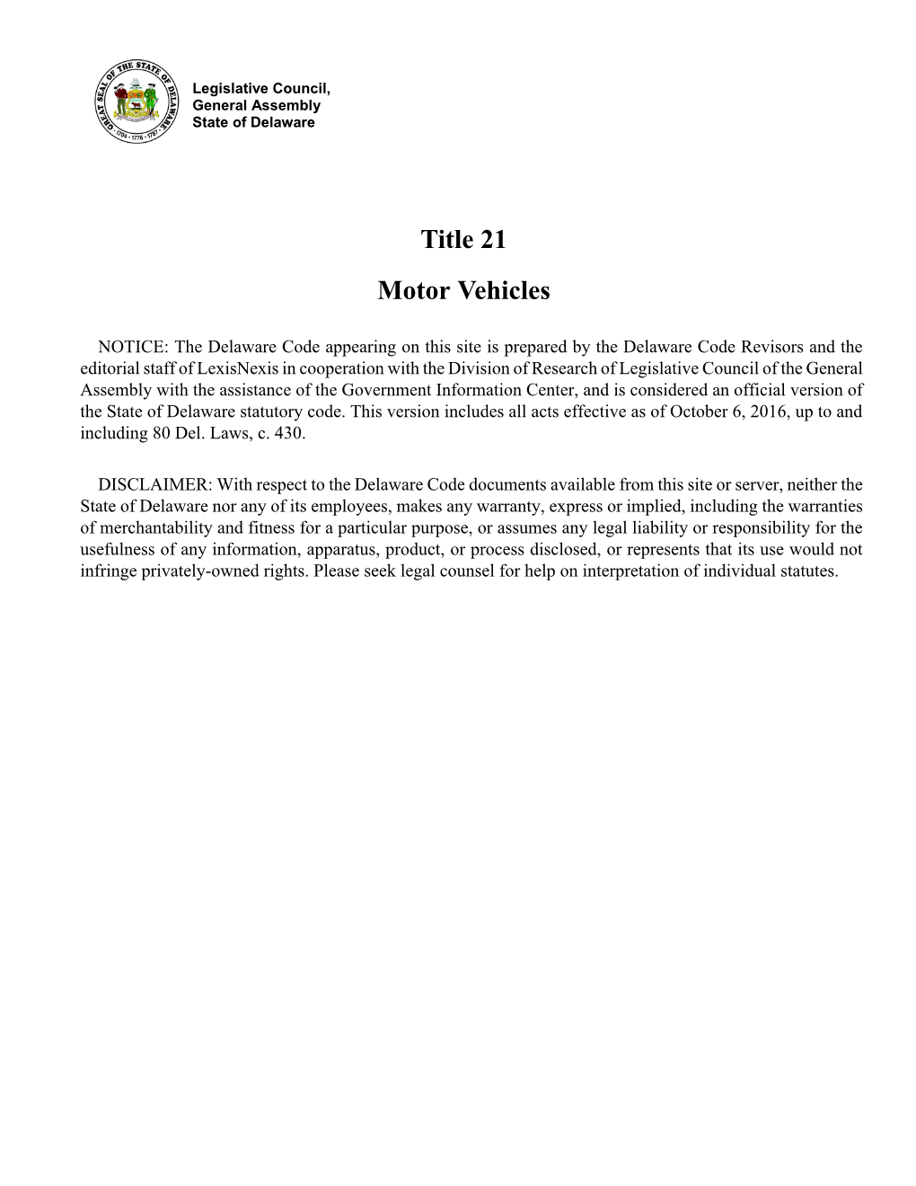 Title 21 Motor Vehicles