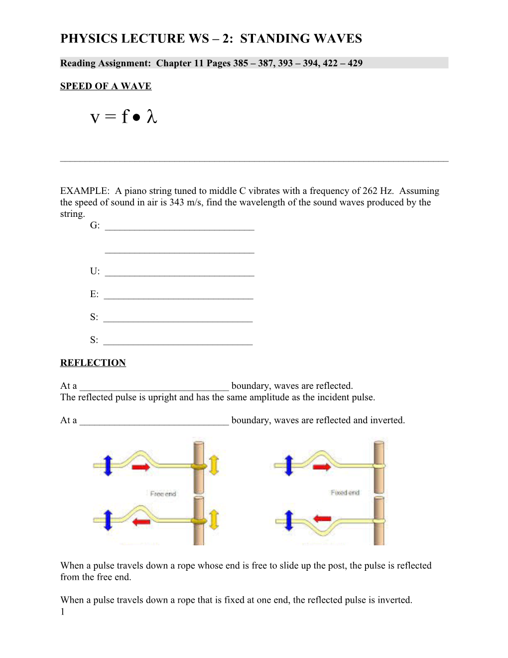 Physics Lecture Ws 2: Standing Waves