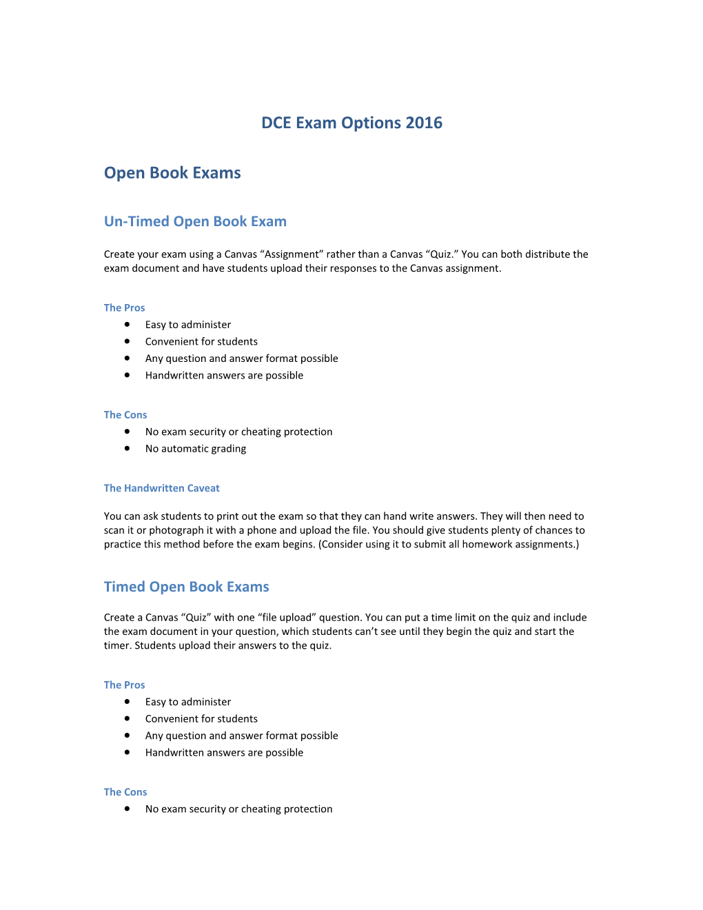 DCE Exam Options 2016