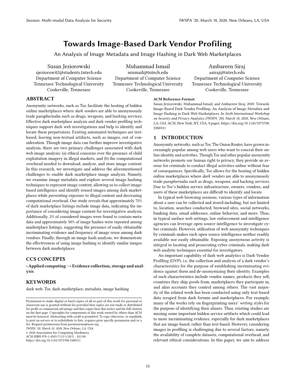 Towards Image-Based Dark Vendor Profiling: an Analysis of Image Metadata and Image Hashing in Dark Web Marketplaces