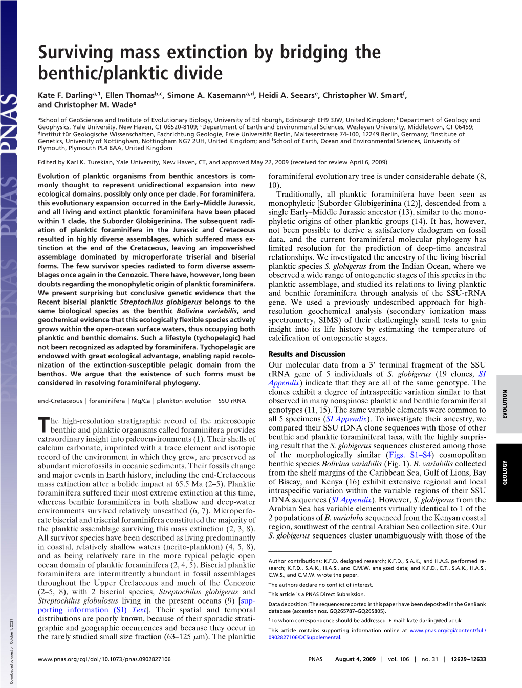 Surviving Mass Extinction by Bridging the Benthic/Planktic Divide