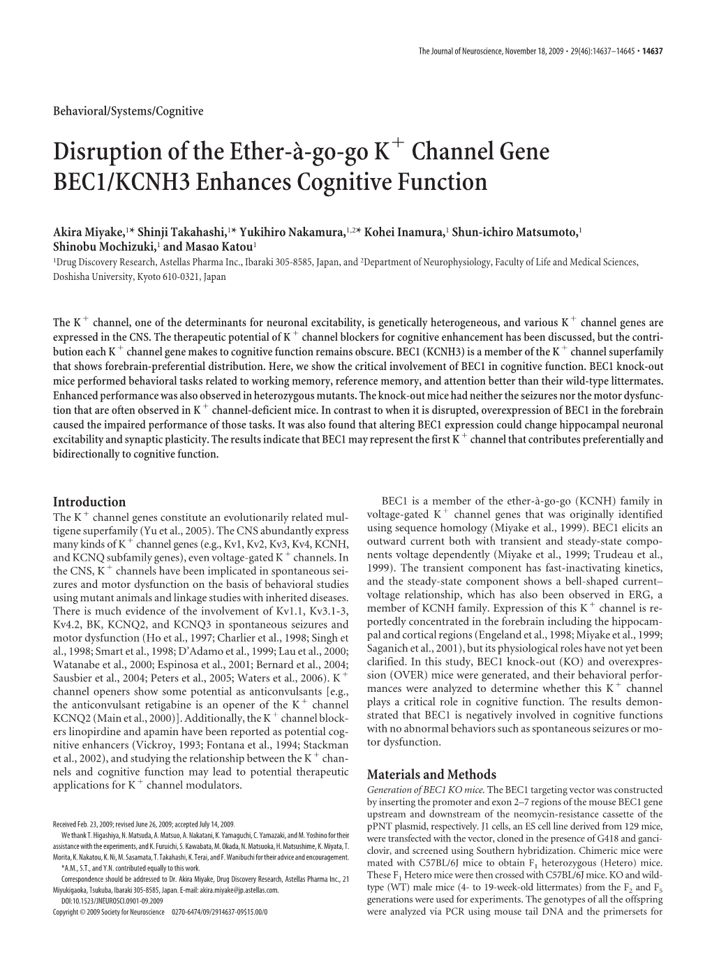 Disruption of the Ether-A`-Go-Go K Channel Gene BEC1/KCNH3