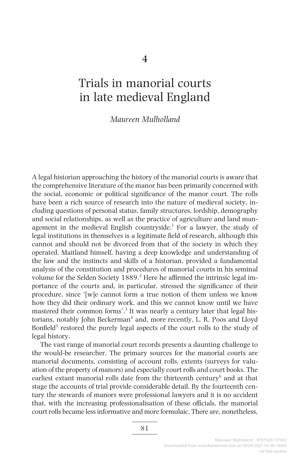 Trials in Manorial Courts in Late Medieval England