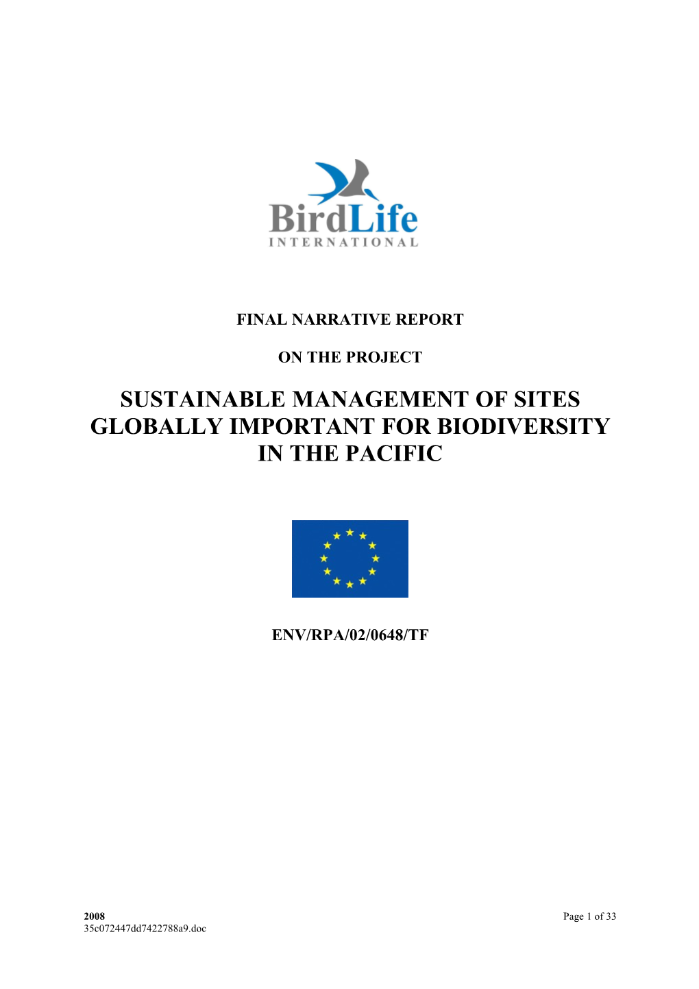 Sustainable Management of Sites Globally Important for Biodiversity in the Pacific