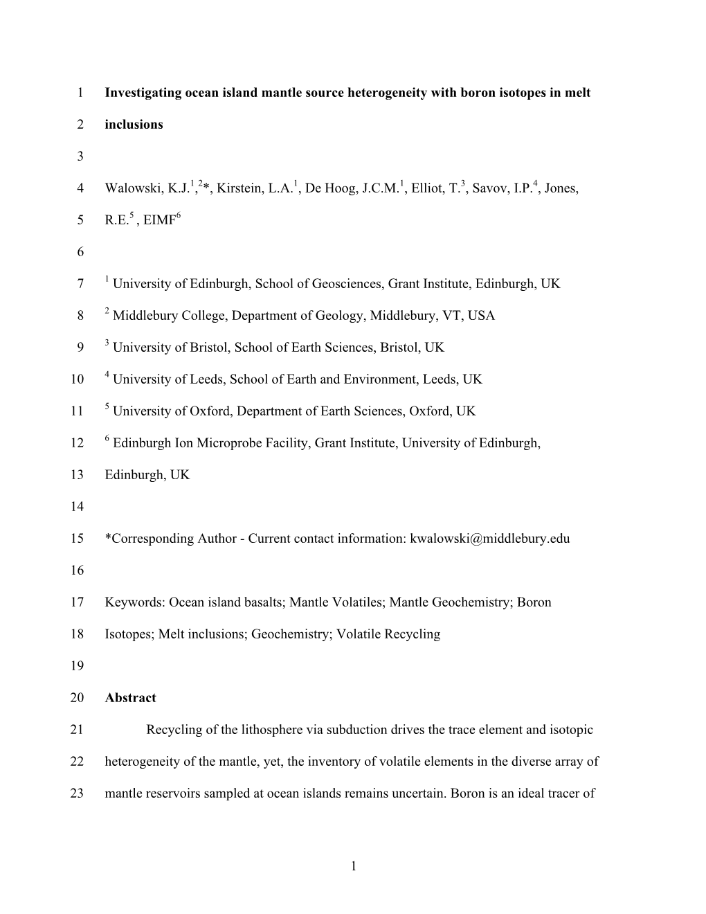 1 Investigating Ocean Island Mantle Source Heterogeneity with Boron Isotopes in Melt