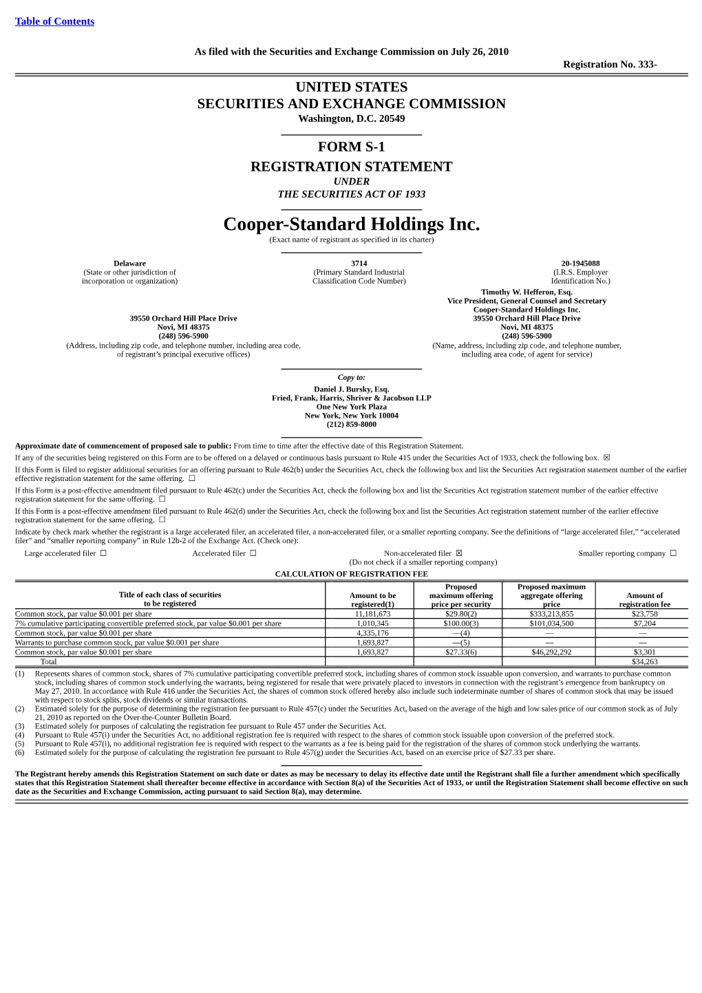 Cooper-Standard Holdings Inc. (Exact Name of Registrant As Specified in Its Charter)