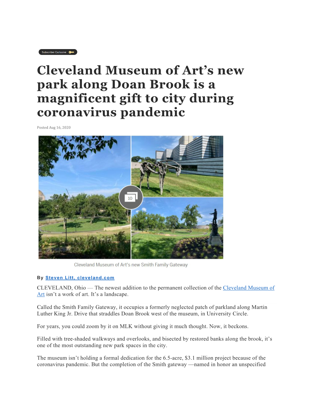 Cleveland Museum of Art's New Park Along Doan Brook Is a Magnificent