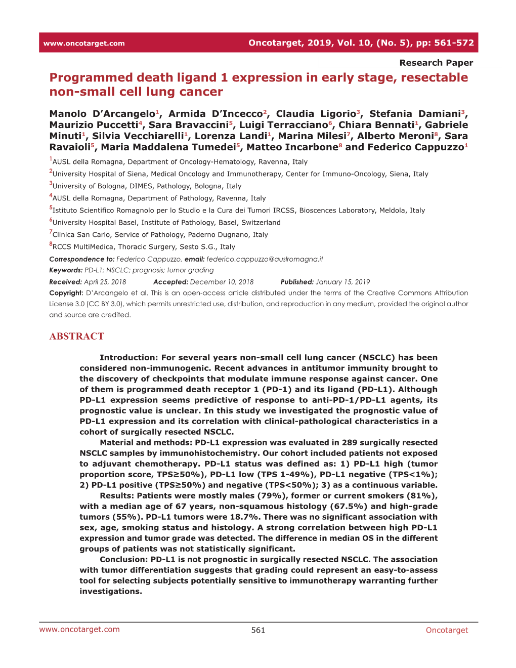 Programmed Death Ligand 1 Expression in Early Stage, Resectable Non-Small Cell Lung Cancer