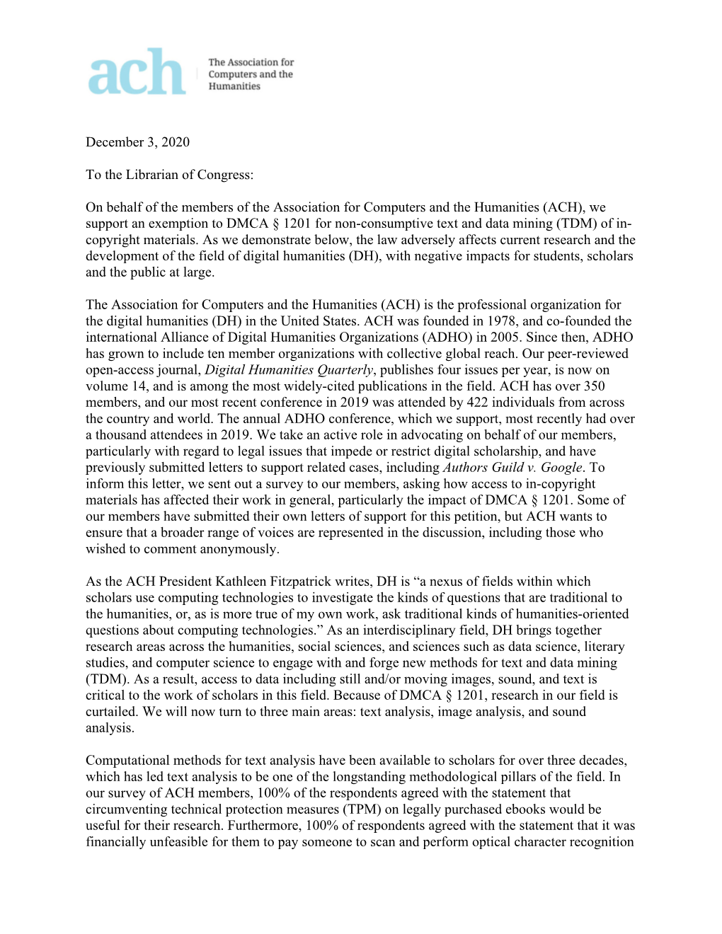 Letters in Support of Proposed Exemption for TDM Research
