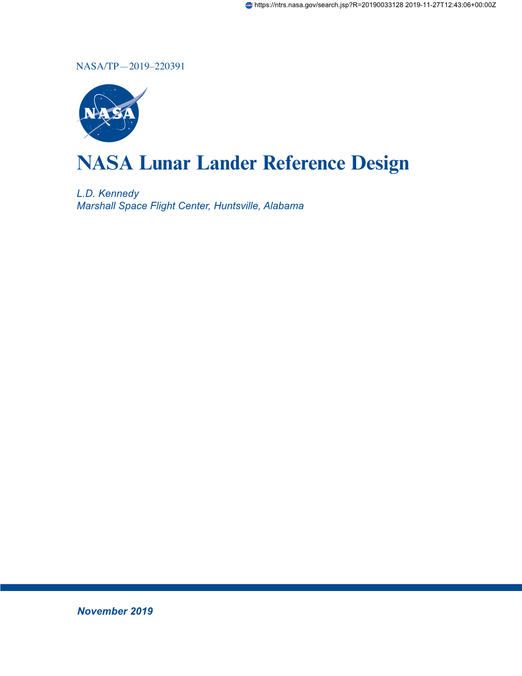 NASA Lunar Lander Reference Design (2019)