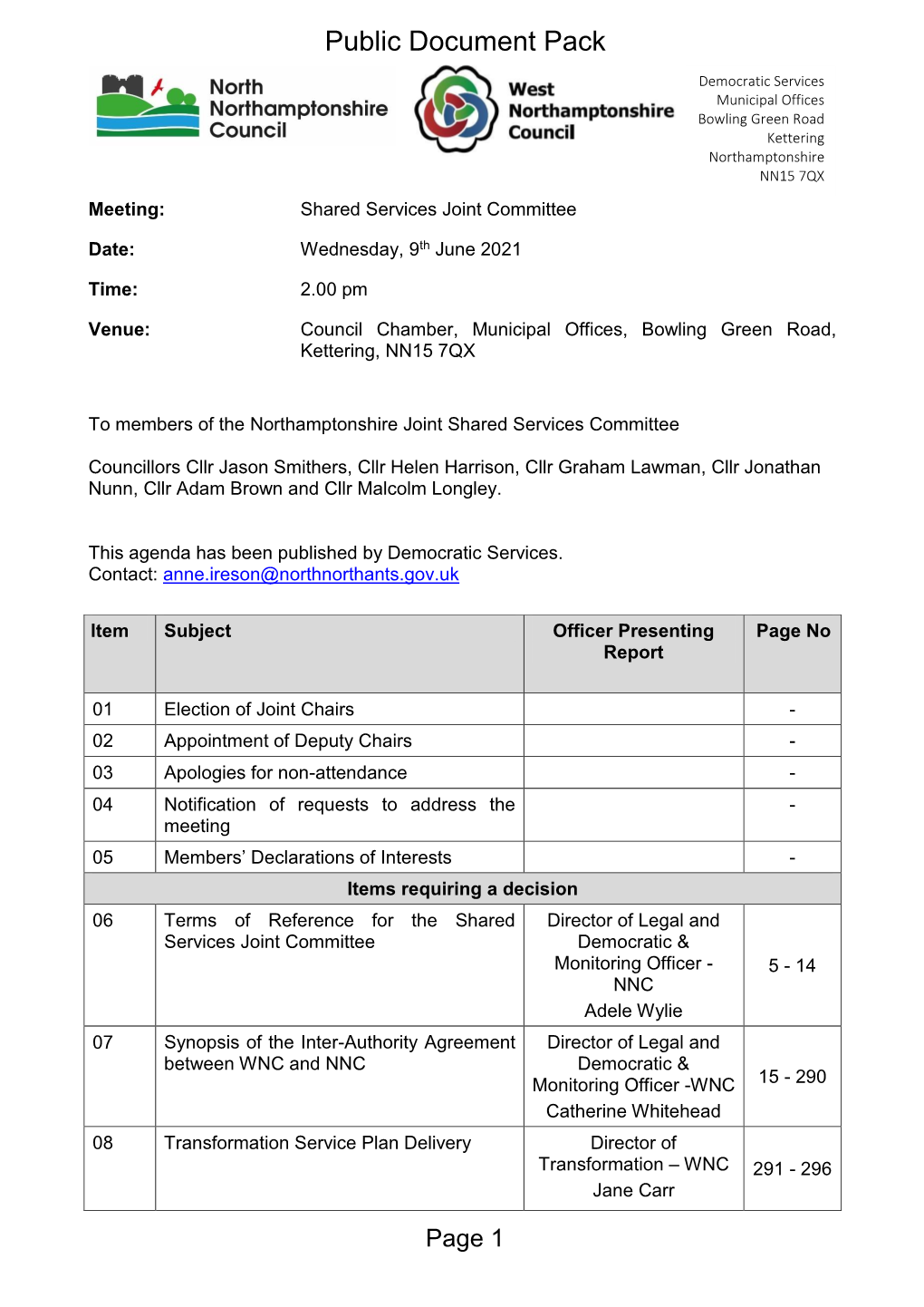 (Public Pack)Agenda Document for Joint Shared Services Committee, 09/06/2021 14:00