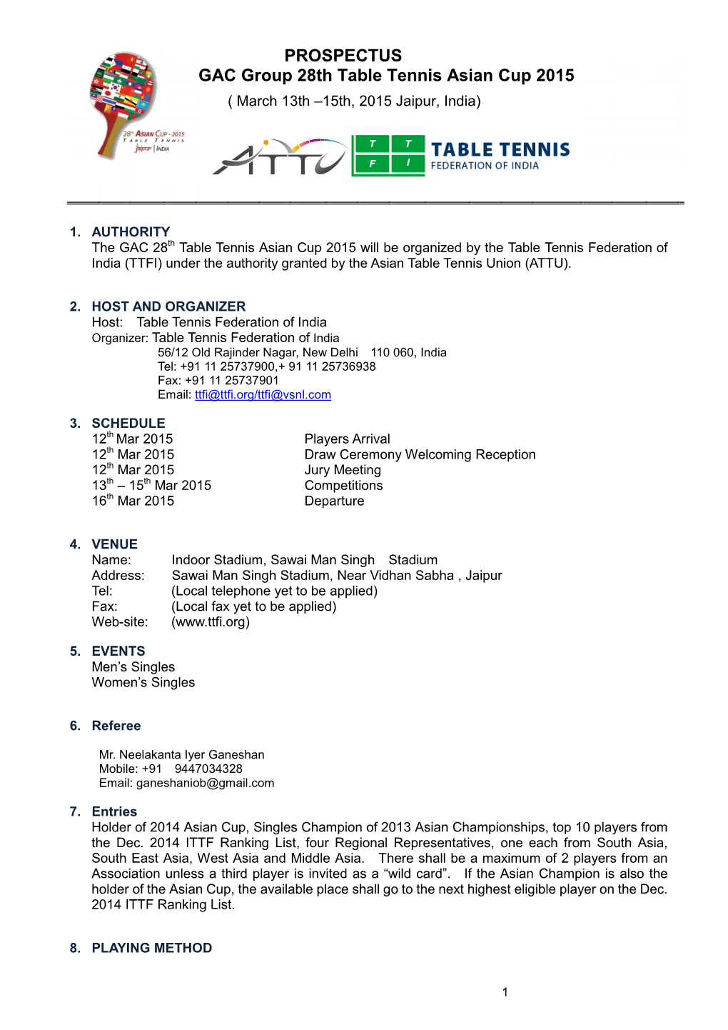 PROSPECTUS GAC Group 28Th Table Tennis Asian Cup 2015