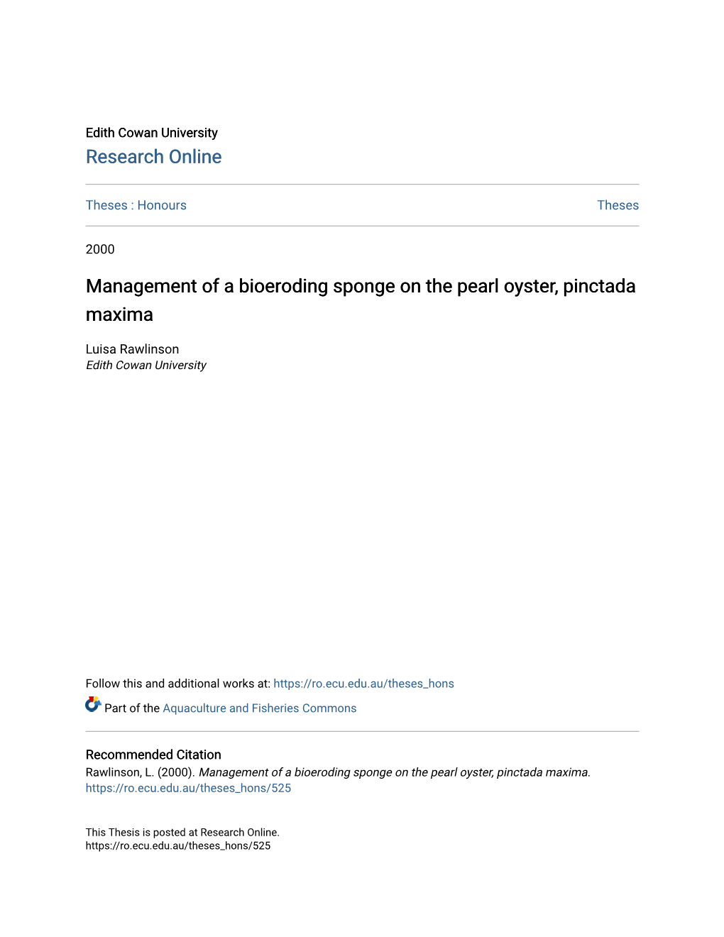 Management of a Bioeroding Sponge on the Pearl Oyster, Pinctada Maxima