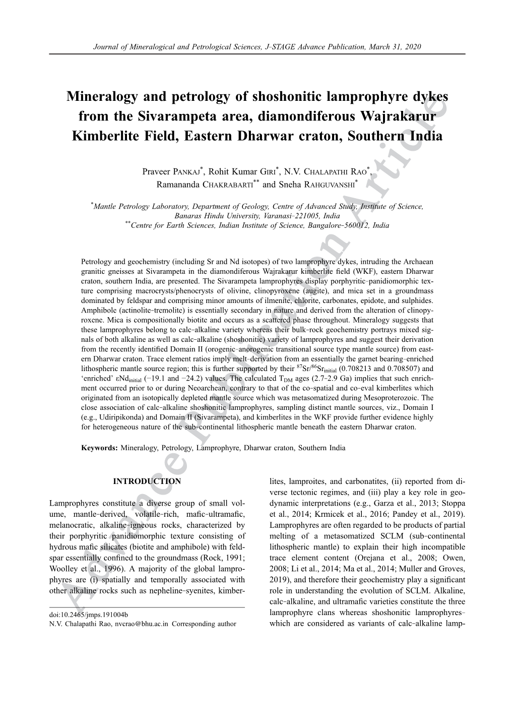 Mineralogy and Petrology of Shoshonitic Lamprophyre