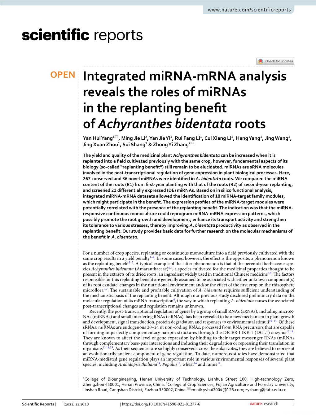 Integrated Mirna-Mrna Analysis Reveals the Roles of Mirnas in The