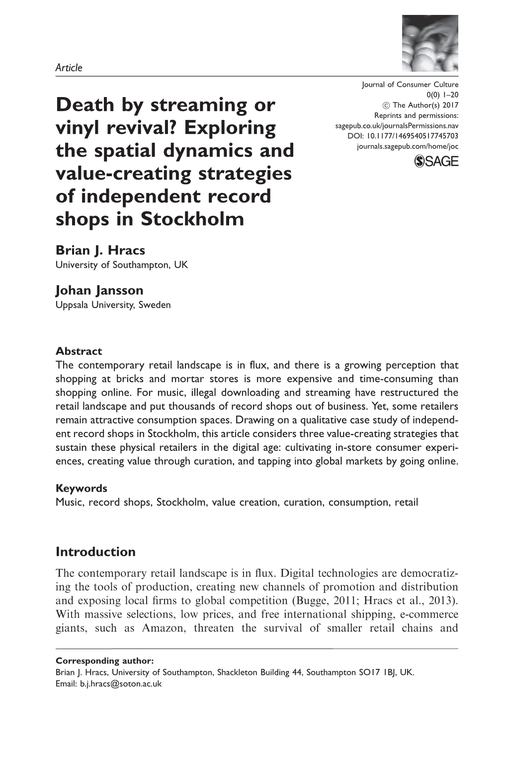 Exploring the Spatial Dynamics and Value-Creating Strategies of Independent Record Shops In