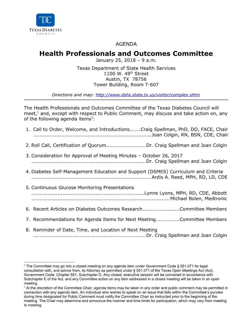 Health Professionals and Outcomes Committee