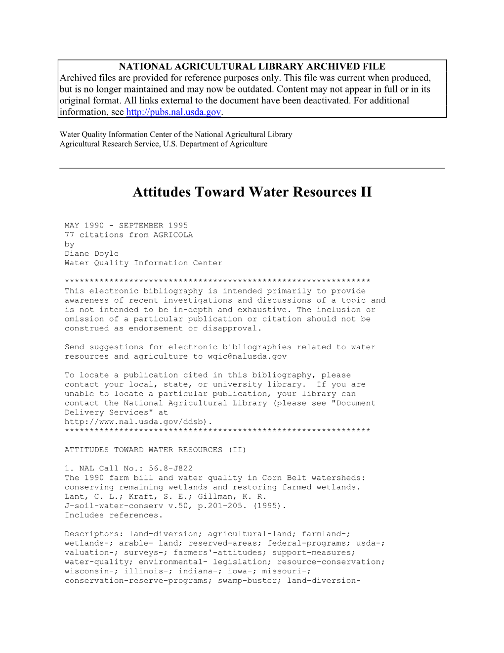 Attitudes Toward Water Resources II