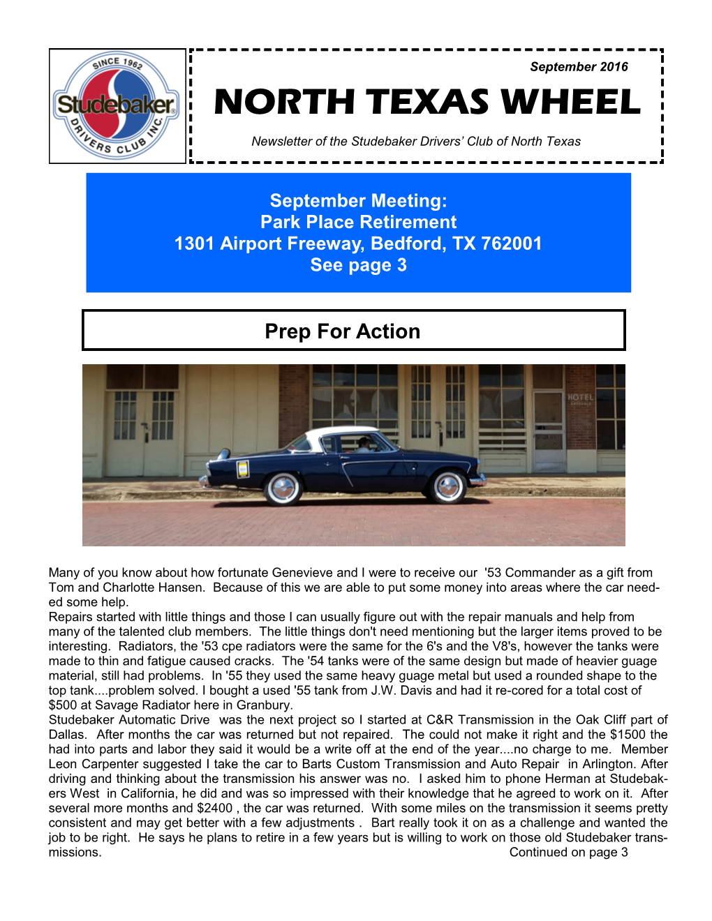 NORTH TEXAS WHEEL Newsletter of the Studebaker Drivers’ Club of North Texas