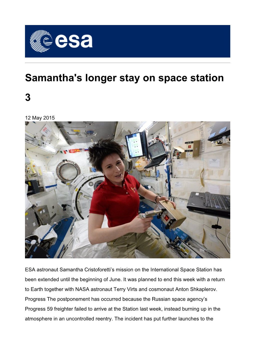 Samantha's Longer Stay on Space Station 3
