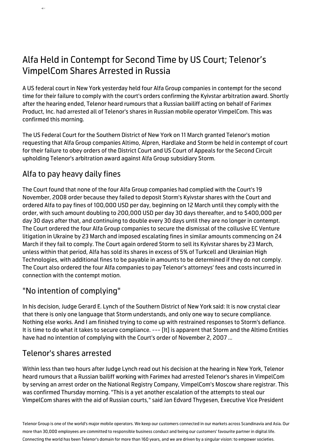 S Vimpelcom Shares Arrested in Russia