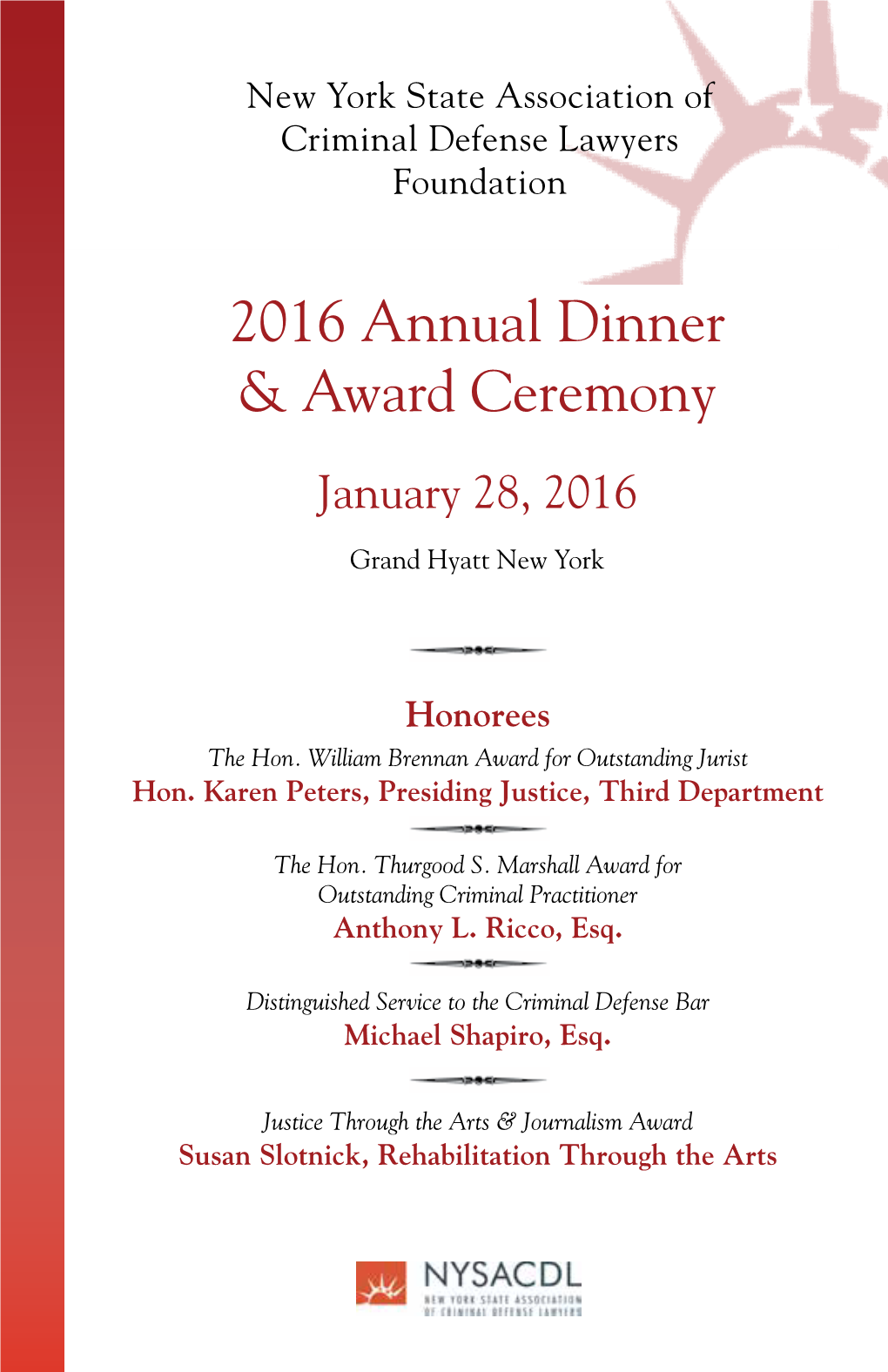 2016 Annual Dinner & Award Ceremony