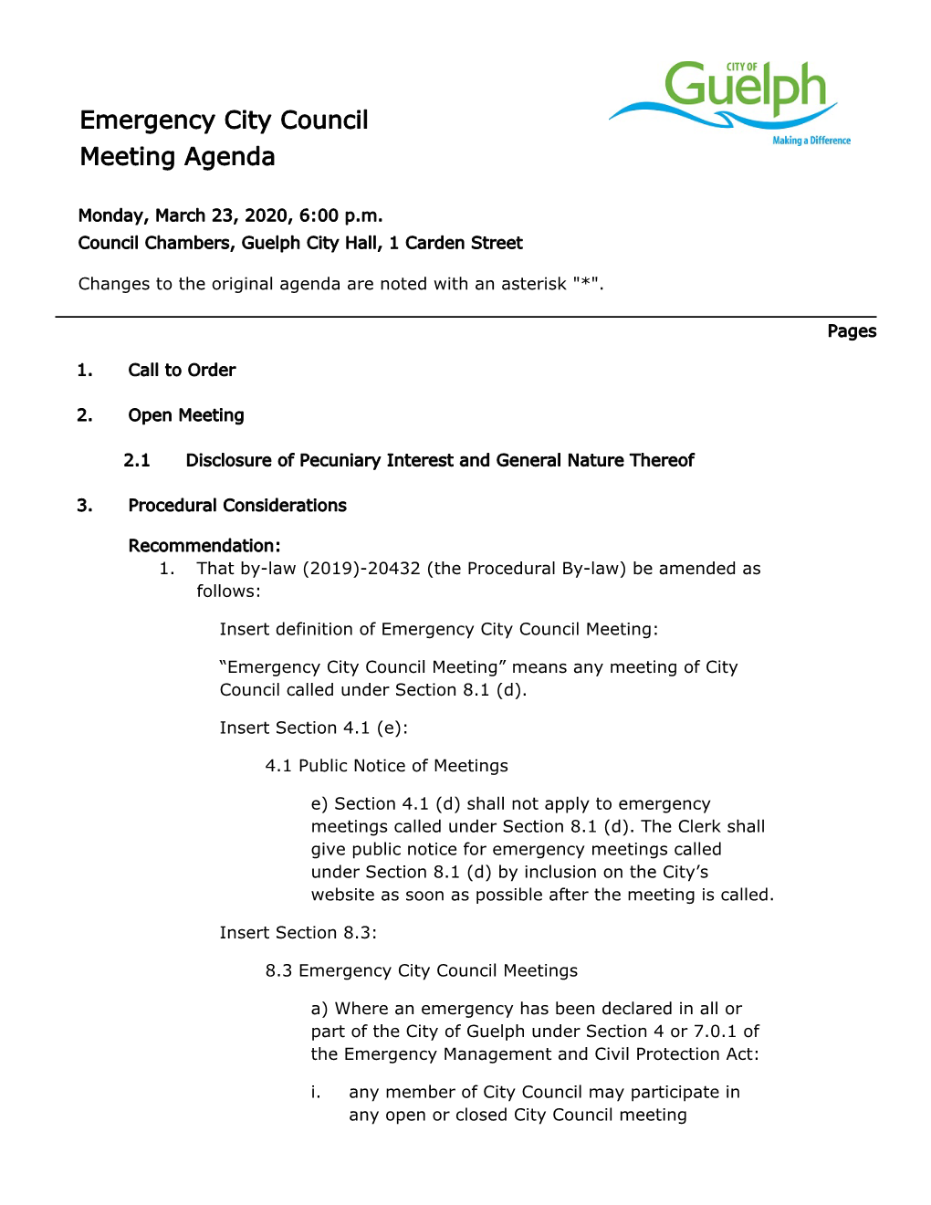 Guelph City Council Agenda