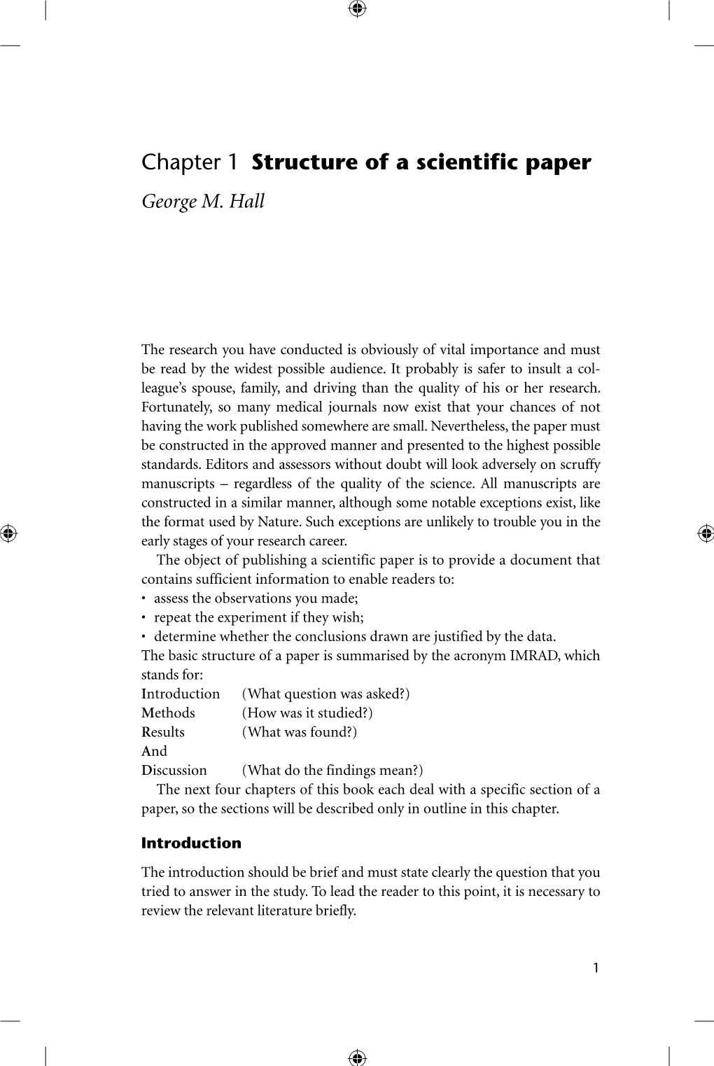 Chapter 1 Structure of a Scientific Paper George M