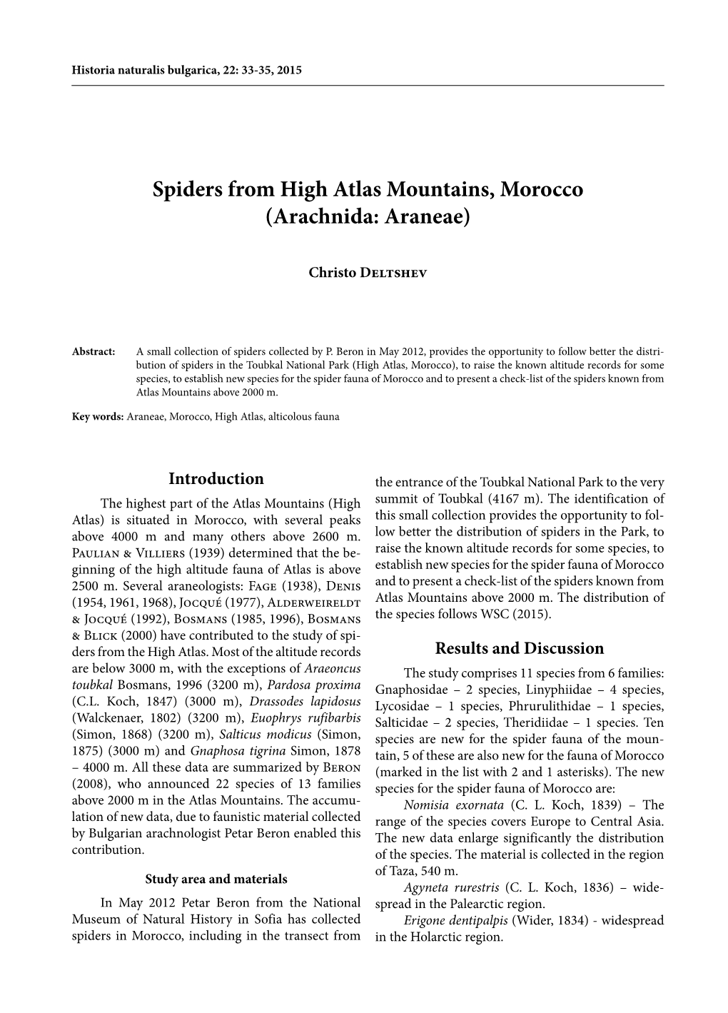 Spiders from High Atlas Mountains, Morocco (Arachnida: Araneae)