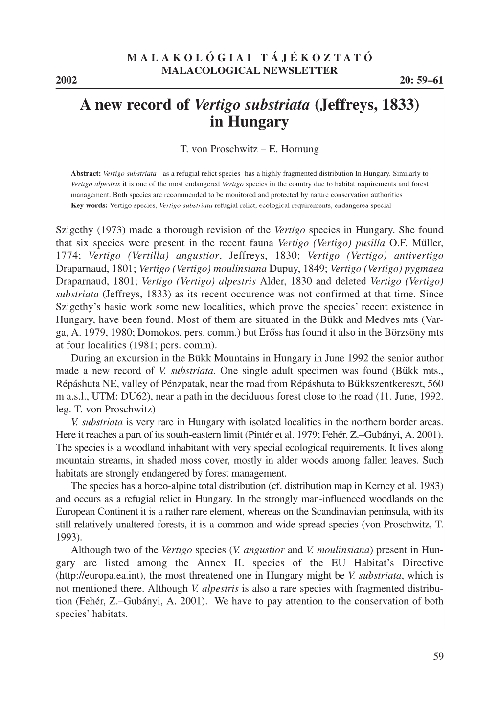 A New Record of Vertigo Substriata (Jeffreys, 1833) in Hungary