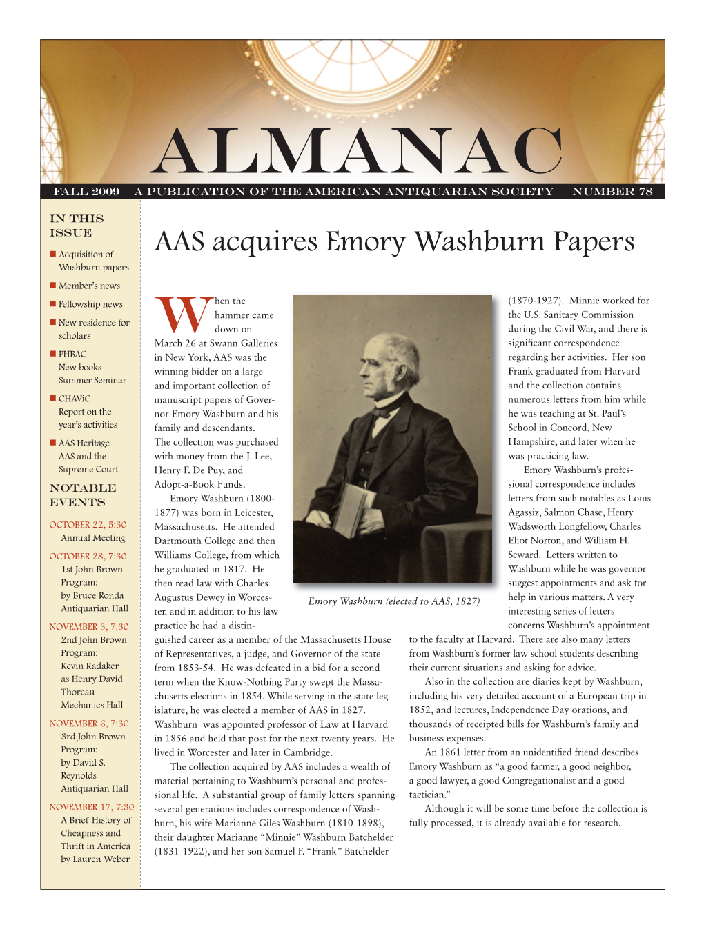 Almanac Fall 2009 a Publication of the American Antiquarian Society Number 78