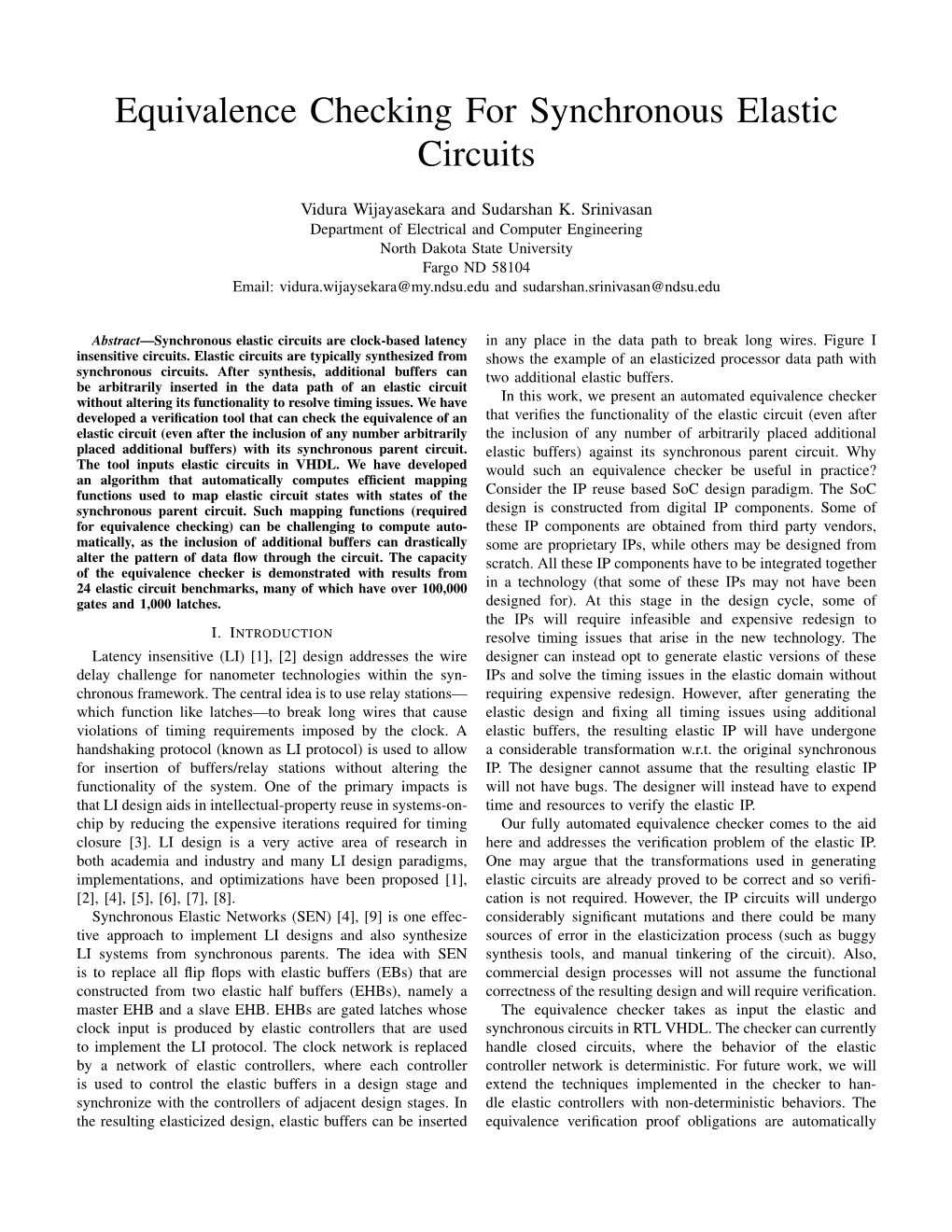 Equivalence Checking for Synchronous Elastic Circuits