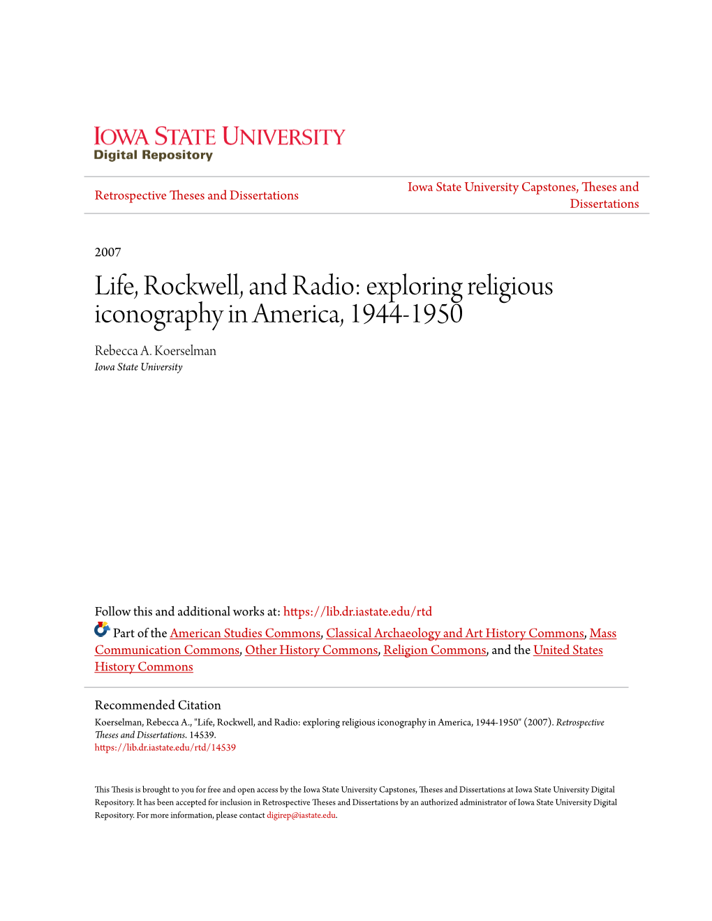 Exploring Religious Iconography in America, 1944-1950 Rebecca A
