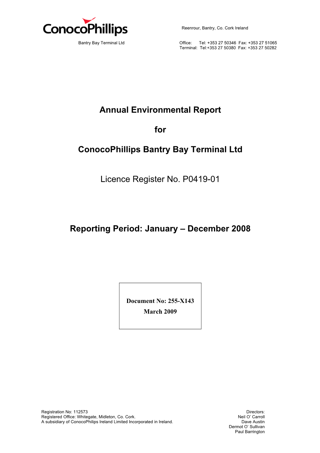 Annual Environmental Report for Conocophillips Bantry Bay