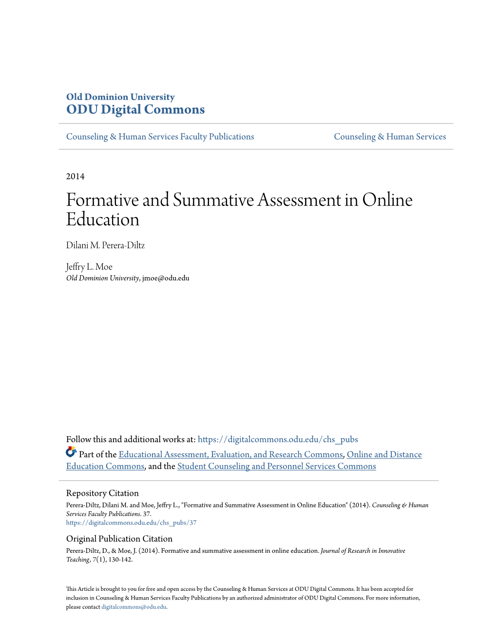 Formative and Summative Assessment in Online Education Dilani M